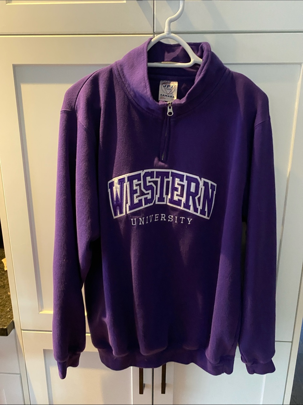 Classic Purple Quarter-Zip Sweater with White Lettering